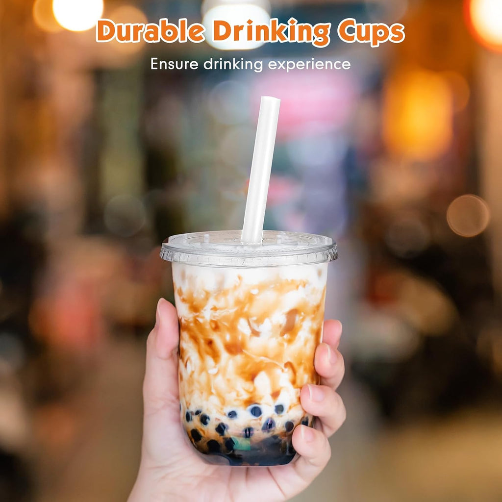 25 Sets Clear Plastic Cups with Lids, Straws and Stickers,16 oz