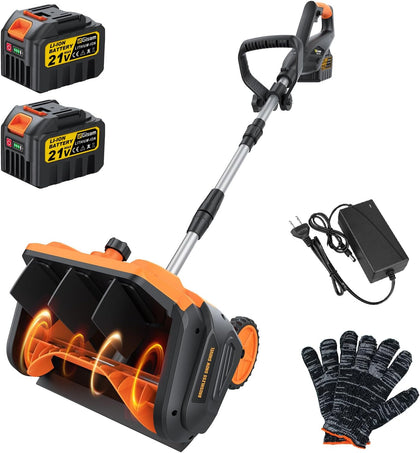 Cordless Snow Shovel, 3500W Battery Snow Blower with Dual 6.0Ah Anti-Freeze Batteries & Base Plate, 25.6Ft Throw