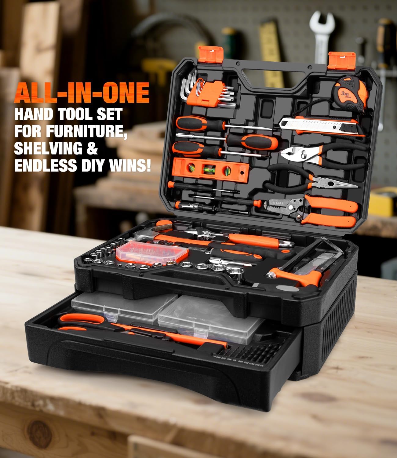 328-Piece Tool Set - Tool Kit Toolbox Storage Case with Drawer, General Household Hand Tool Kit Perfect for Home &
