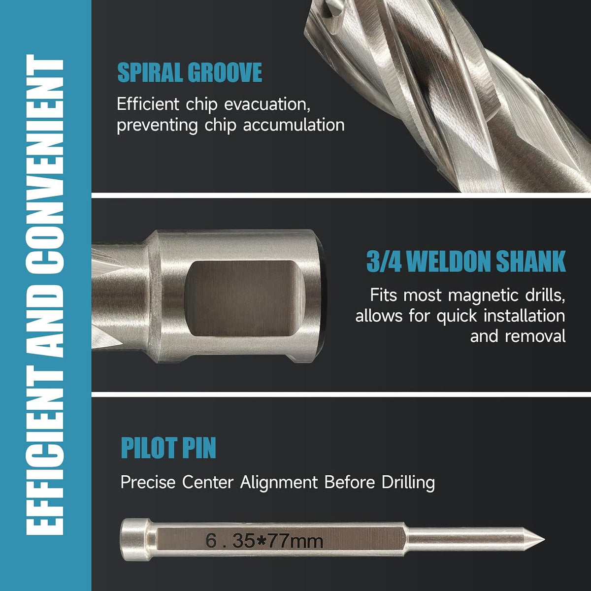 1PC M2 HSS Annular Cutter 1/2" Dia 1" Cutting Depth 3/4" Weldon Shank