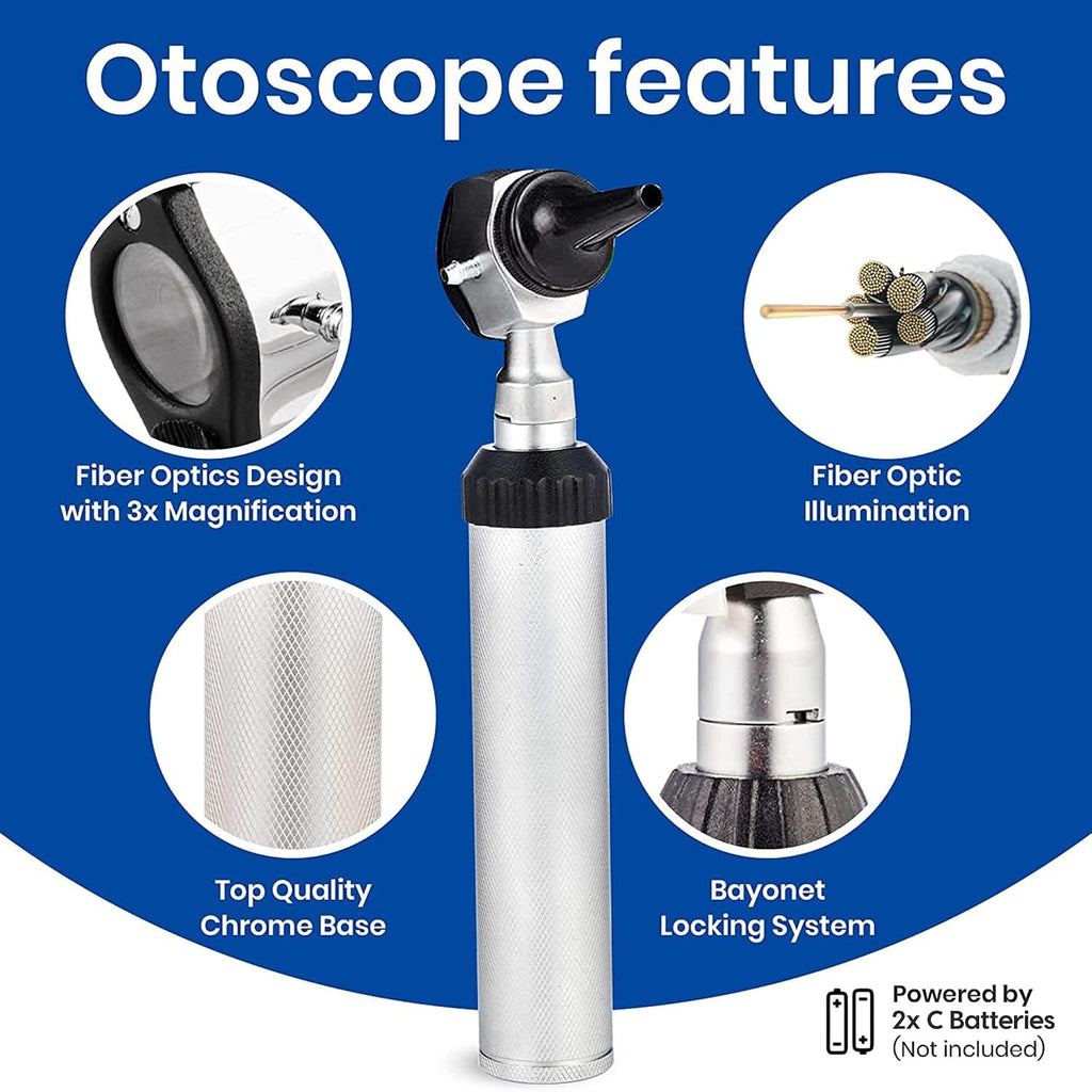 Combo Otoscope Oph Set - Multi-Function Otoscope/Opthalmoscope for Ear & Eye Examination with Portable Carry Case