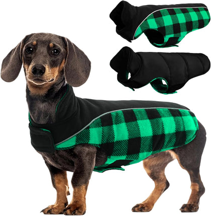 Dog Winter Coat, Reversible Waterproof Dog Jacket with Reflective Strip, Warm Dogs Fleece Vest Adjustable Doggy Cold
