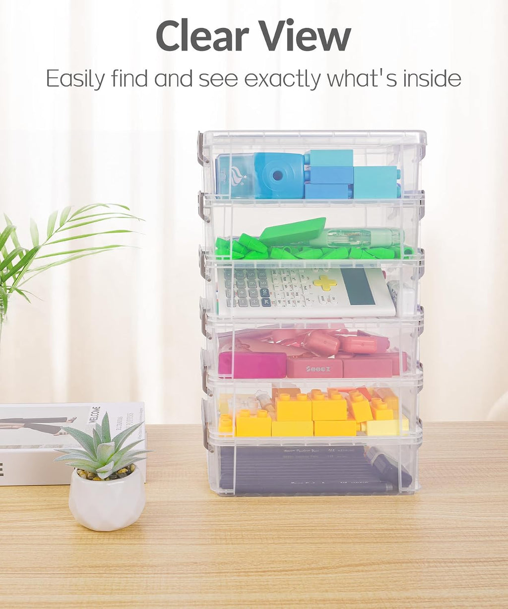 6 Pack Extra Large Pencil Box, Plastic Pencil Case Crayon Box