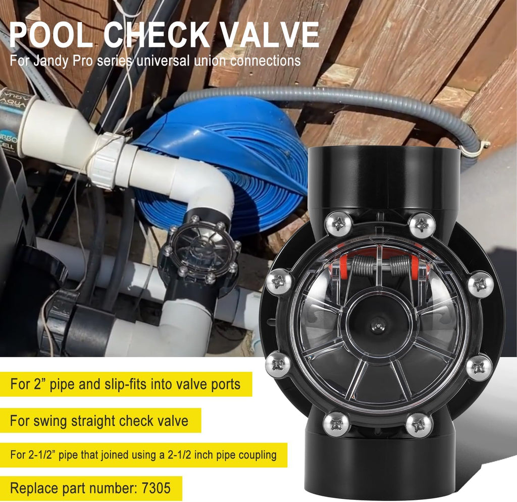 7305 Check Valve Replacement, 2 Inch or 2.5 Inch PVC One-Way Valve for Pool and Spa Plumbing Systems, Clear Cover Backflow Preventer for Inground & Above Ground Use