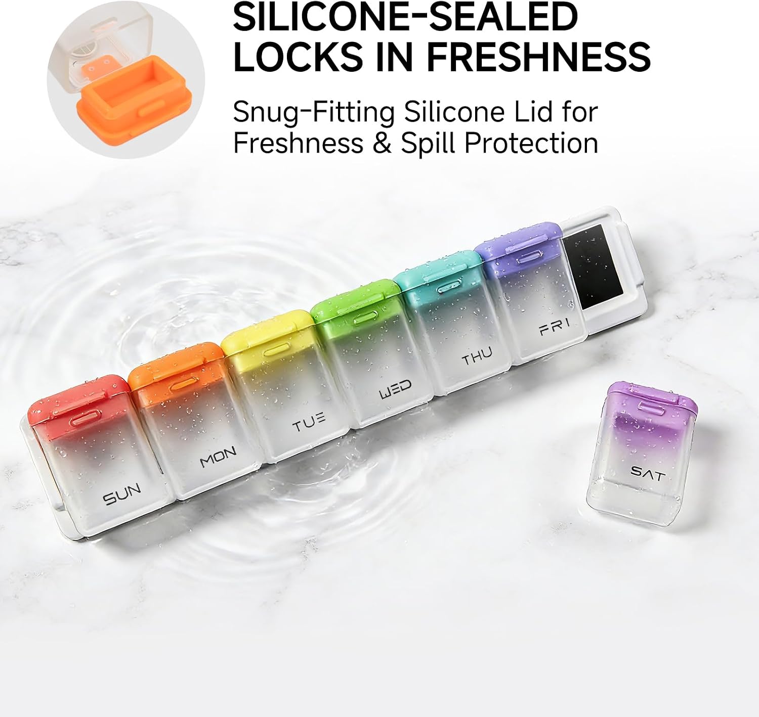 Pill Organizer 7 Day, Weekly Pill Box, Magnetic Pill Organizer for Fridge, 7 Compartments Portable Daily Pill Case