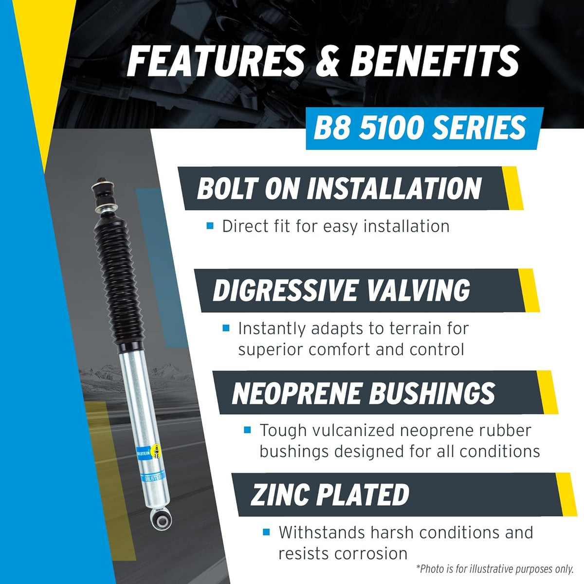 Bilstein Pair of Rear B8 5100 Series Shocks Compatible with 2015-2025 F150 4WD w/o CCD with 0-1" Rear Lift excl. Raptor Models | Easy Installation | Smooth Performance