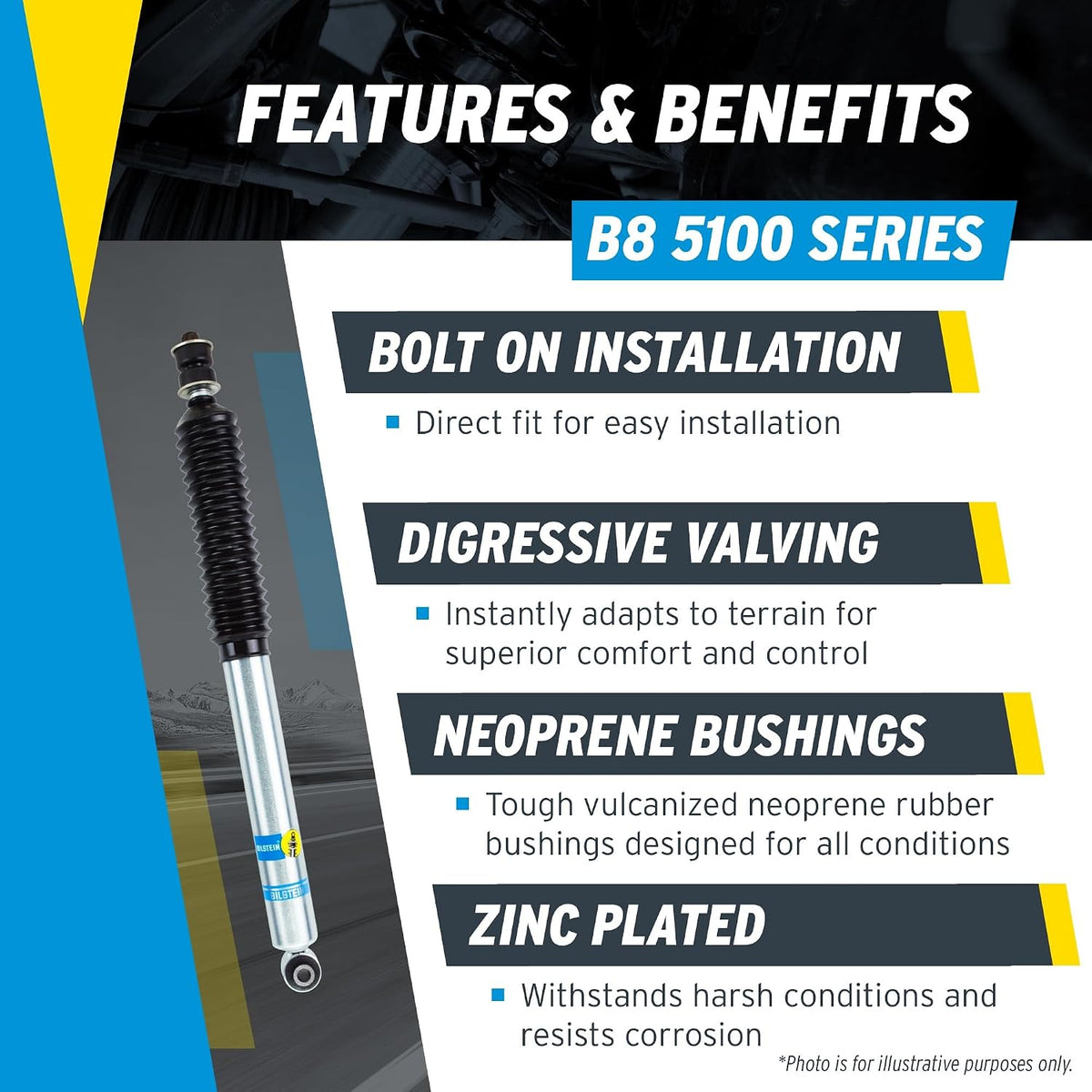 Bilstein Pair of Rear B8 5100 Series Shocks Compatible with 2014-2018 Silverado/Sierra 1500 with 0-1" Rear Lift | Easy Installation | Smooth Performance