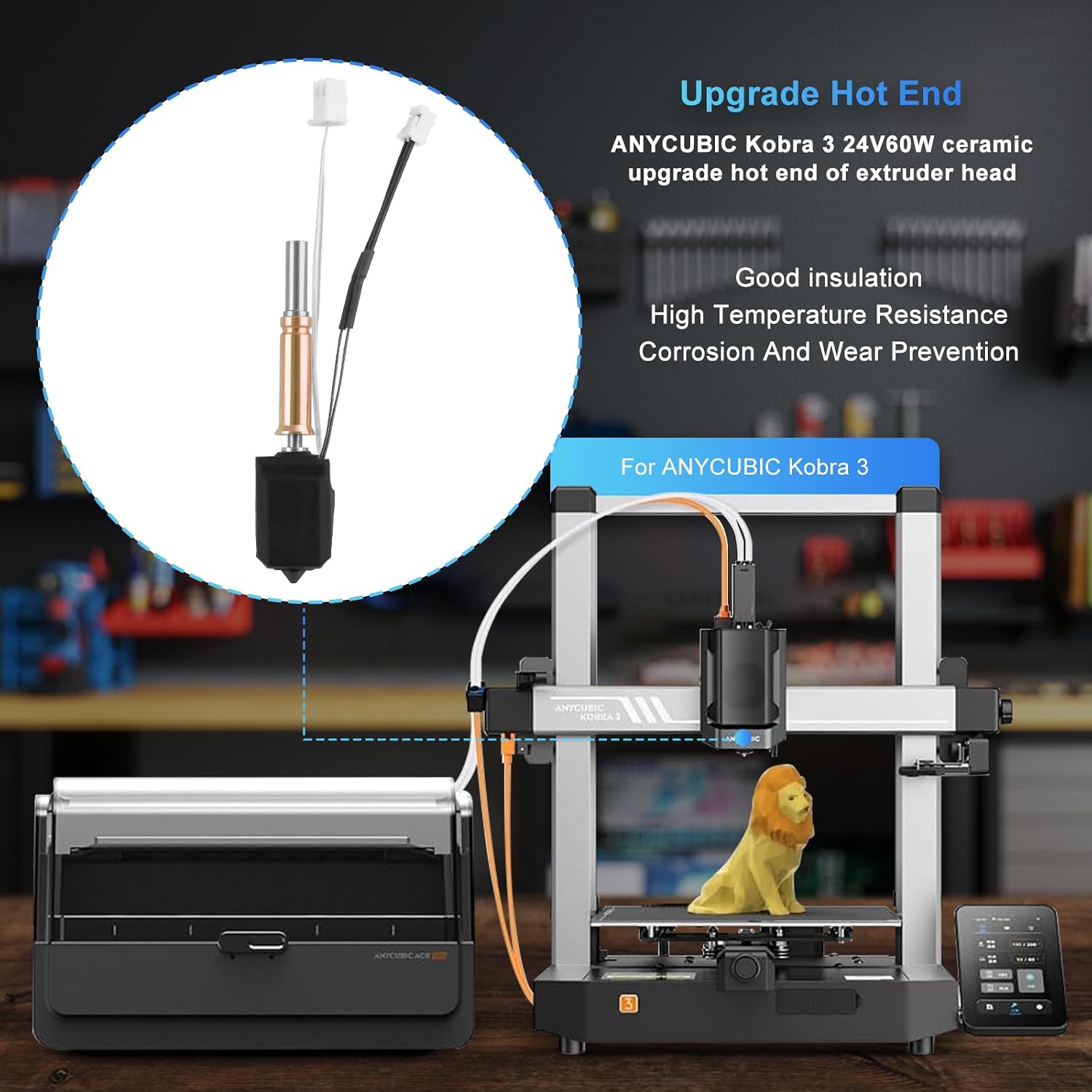 Upgrade Hotend Kit for Anycubic Kobra 3 3D Printer - 24V 60W Ceramic Heater, Quick Swap, Hardened Steel Nozzle