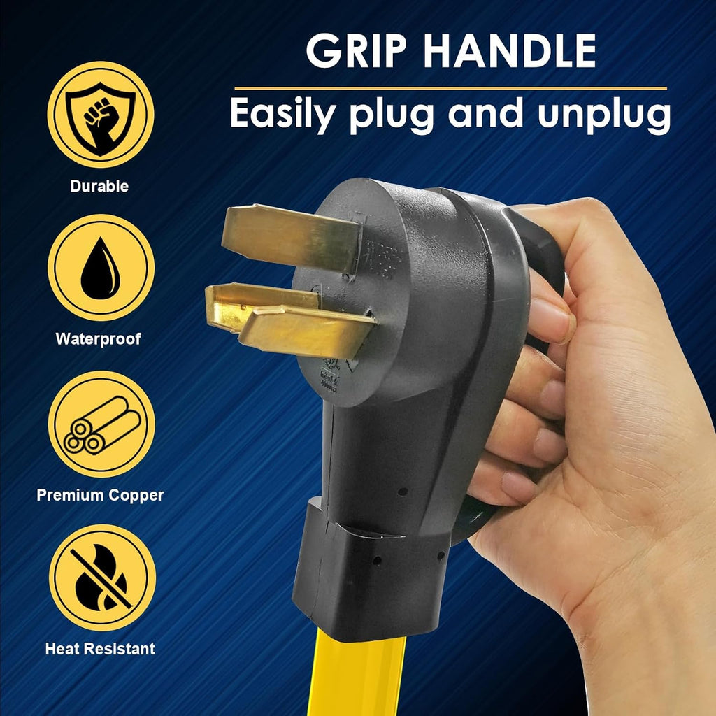 Generator Transfer Switch Adapter Cord TT-30 RV 30Amp to L14-30 Flexible with Ergonomic Handle, 30 Amp 3 Prong to 4
