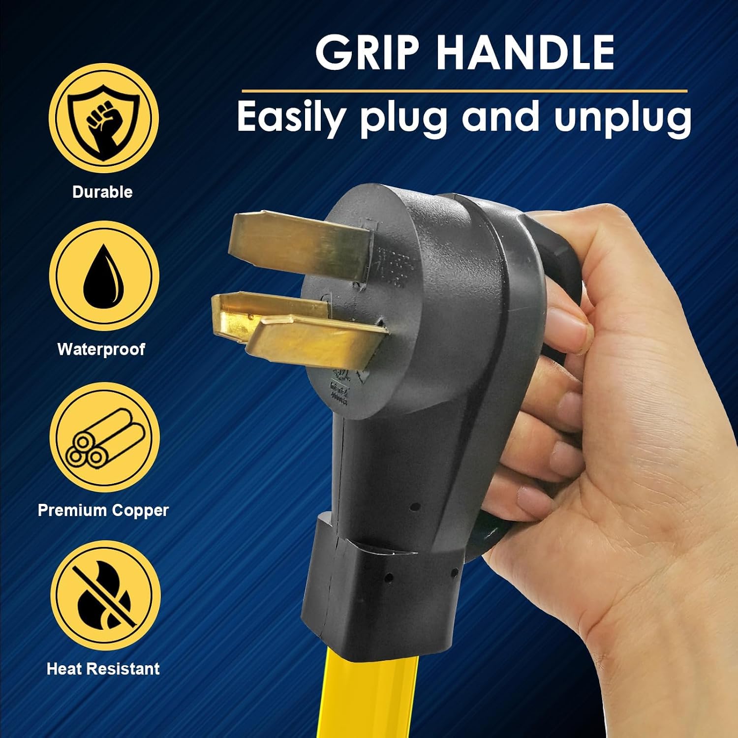 Generator Transfer Switch Adapter Cord TT-30 RV 30Amp to L14-30 Flexible with Ergonomic Handle, 30 Amp 3 Prong to 4