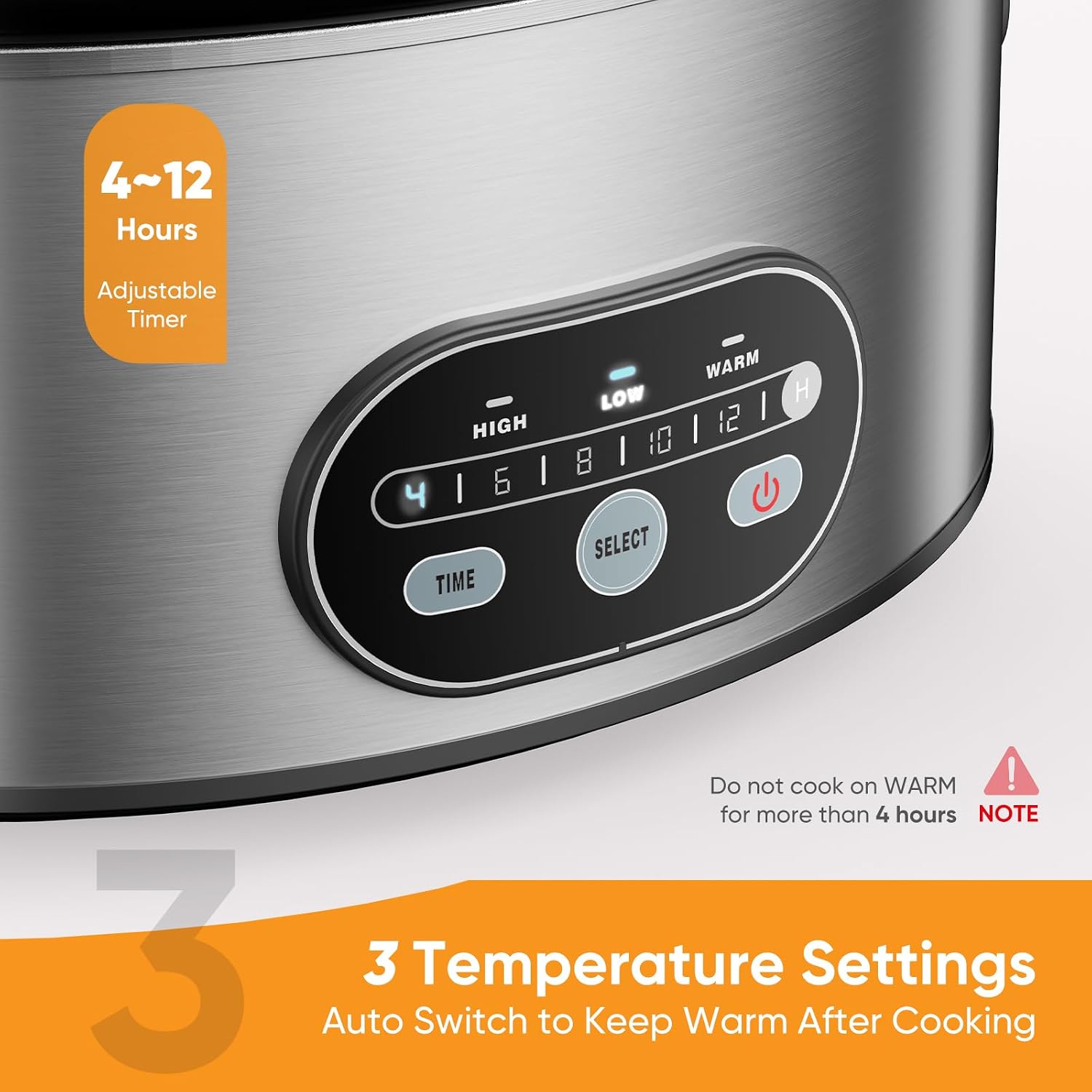 Slow Cooker 8 Quart, Large Slow Cooker, Ceramic Nonstick Coating, 3 Adjustable Temp Multi Cookers with Dishwasher