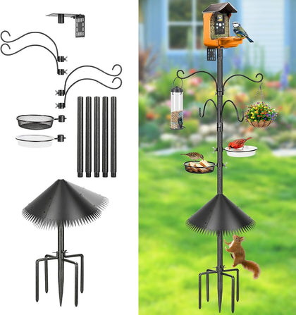 Bird Feeder Pole, 92 Inch Squirrel-Proof Bird Feeder Stand with 4 Shepherd Hooks, Water Bowl and Mesh Tray
