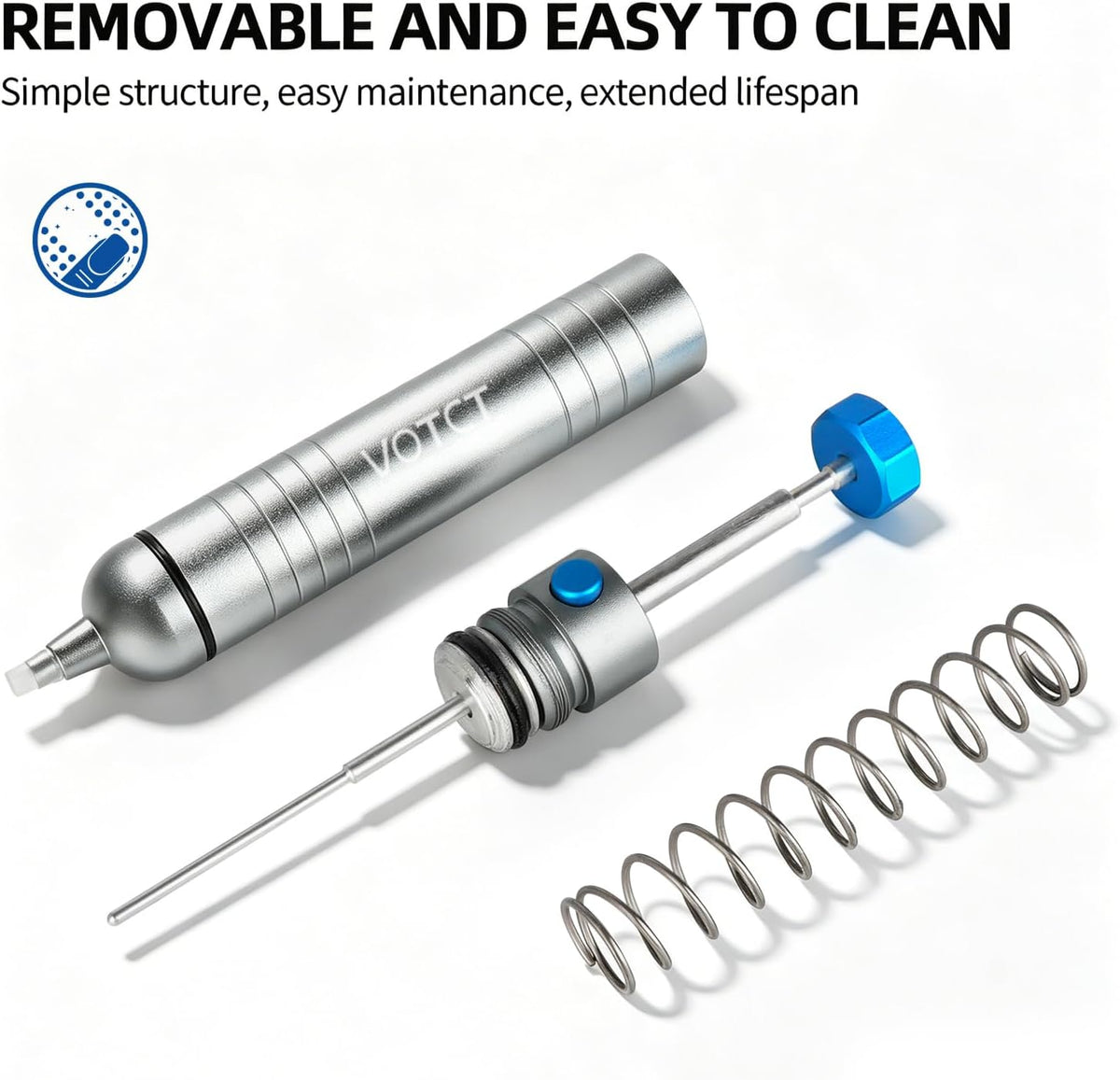 Solder Sucker No Clog Desoldering Pump for Solder Removing with Replaceable Heat Resistan Silicone Sucking Nozzle, Desoldering Tool Sodering Pump Strong Vacuum Aluminum Suction Remover