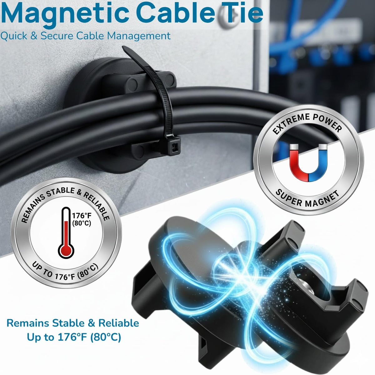 ZyCooom 225-Pc Magnetic Cable Ties Set,Magnetic Zip Tie Mounts & Cable Ties
