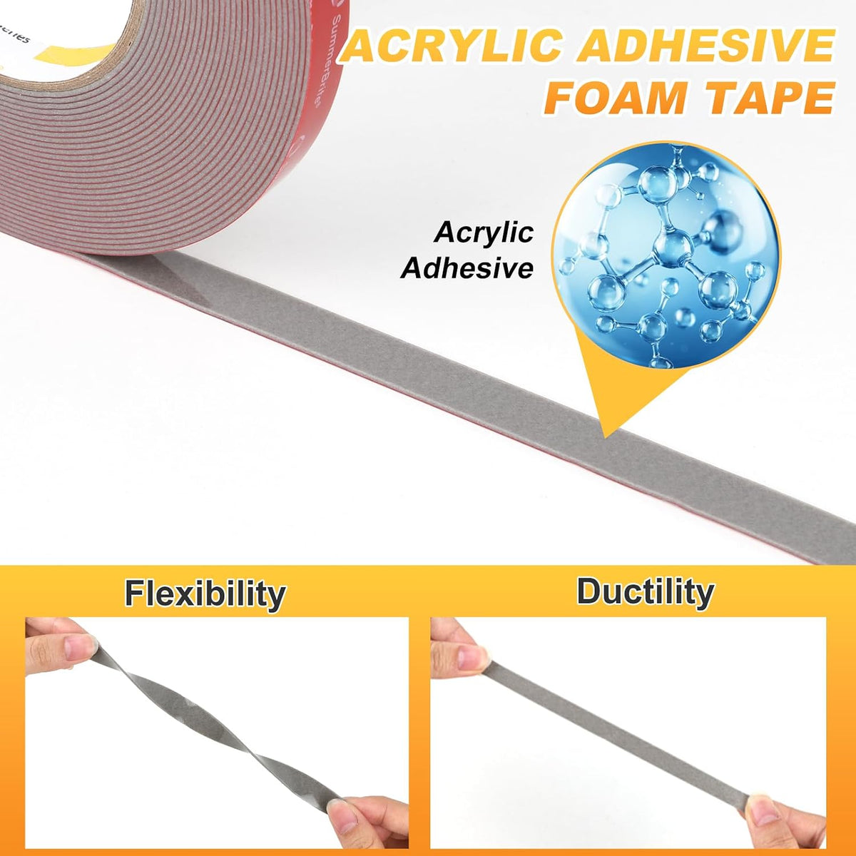 Heavy Duty Double Sided Foam Tape, 0.5 in x 34 FT, 1 Roll