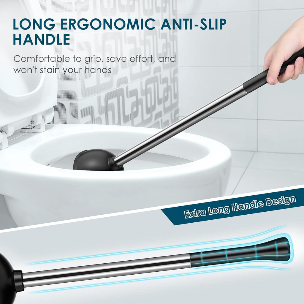 HAMITOR Toilet Plunger Bowl Brush Set: Hideaway Heavy Duty Toilet Plunger Scrubber Cleaner Holder Combo for Bathroom