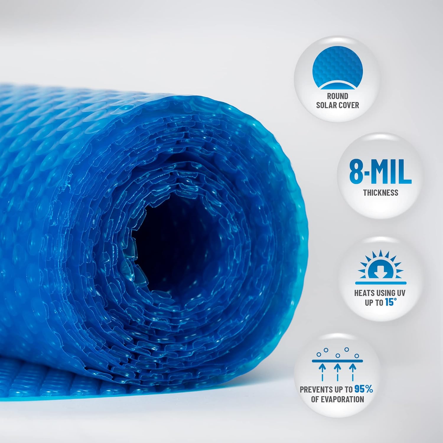 24-ft Round Solar Pool Cover 8-Mil Blue – Solar Cover for Above Ground Pool, Thermal Bubble Blanket for Heat