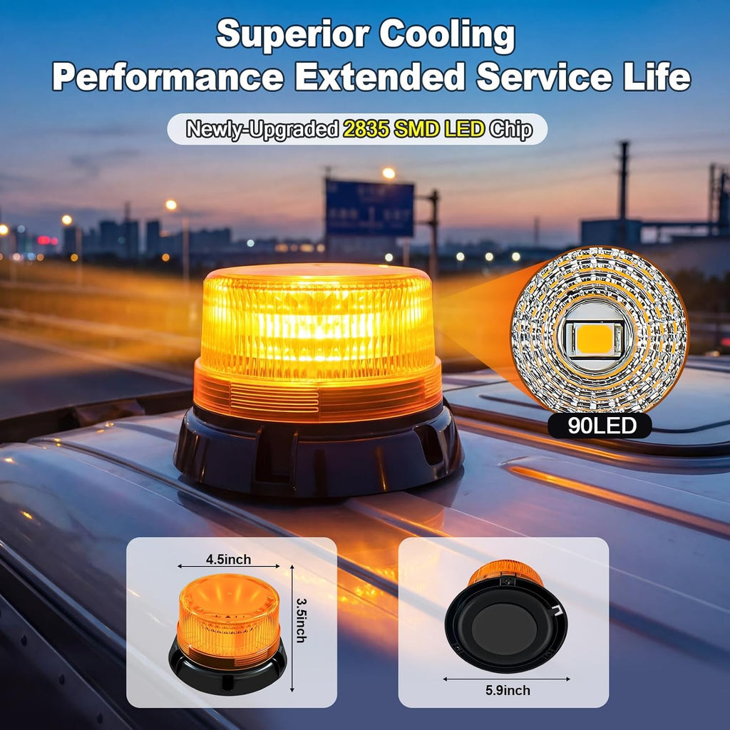 1-Pack Amber Strobe Beacon Light, Rechargeable LED, Magnetic Base | Wireless 3600mAh with suction cup mount.