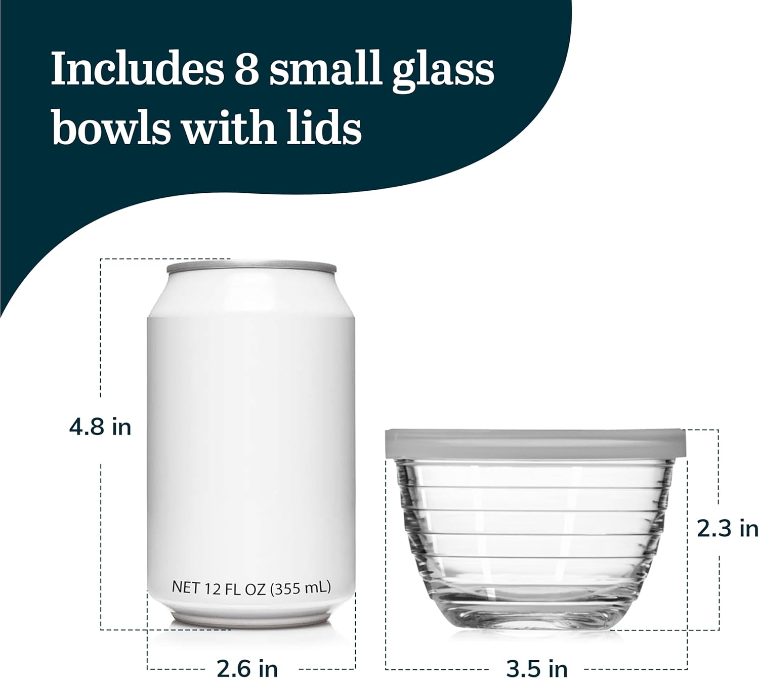 Small Glass Prep Bowls with Lids, Set of 8, 6.25 oz Small Bowls- Ideal for Leftovers, Meal Prep & Dips, Durable &