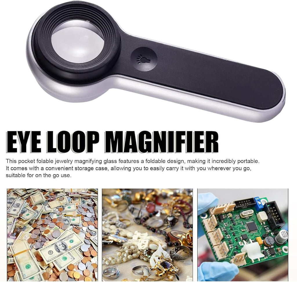 Handheld Magnifier Loupe 60x with UV and LED Lights, USB Rechargeable Illuminated Jewelers Loupe Optical Glass