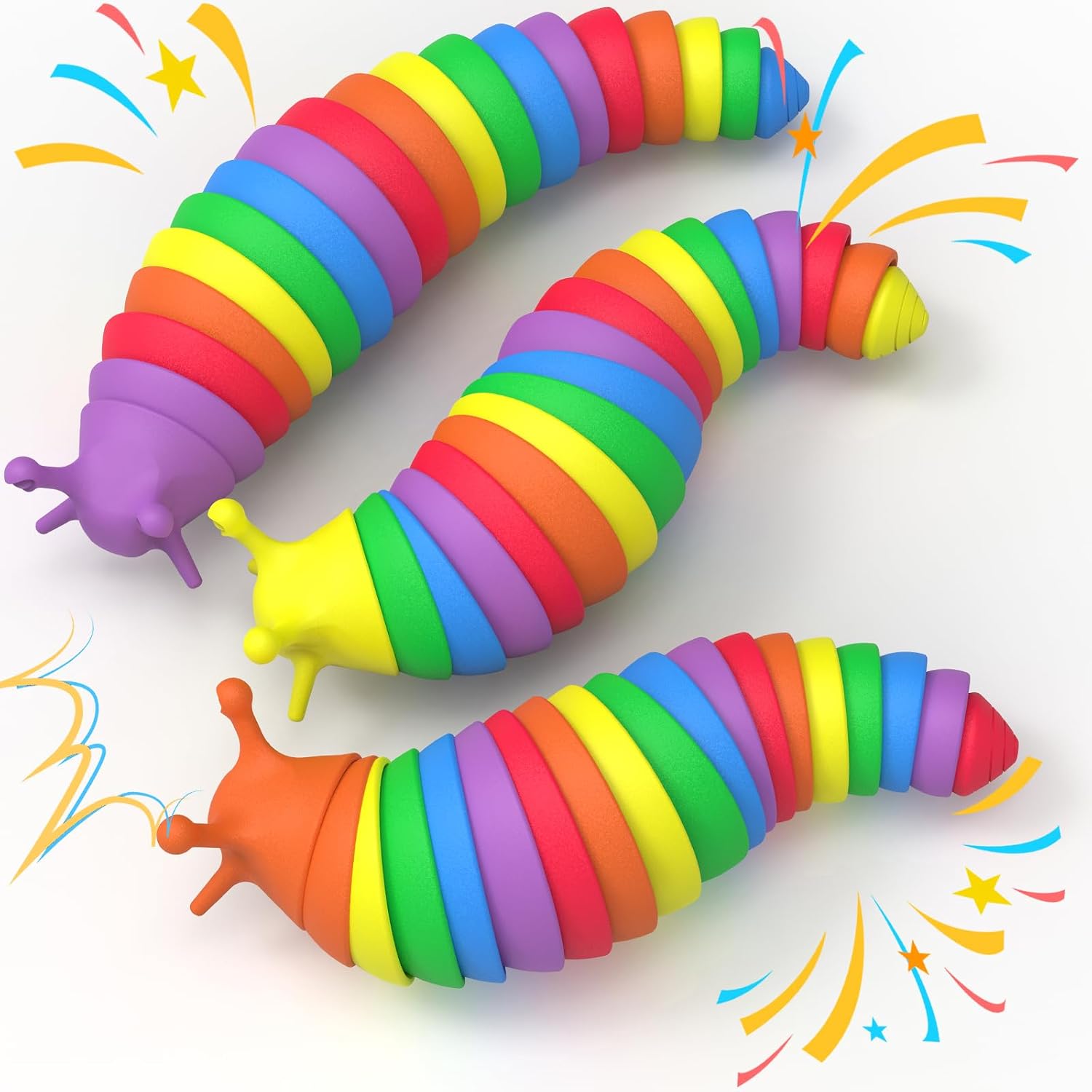 3PCS Slug Fidget Toys Bulk, Toddler Sensory Figette Worm for Adults Stress Relief for Autism ADHD Autistic Travel