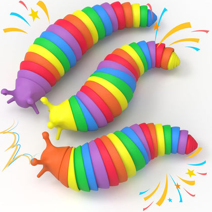 3PCS Slug Fidget Toys Bulk, Toddler Sensory Figette Worm for Adults Stress Relief for Autism ADHD Autistic Travel