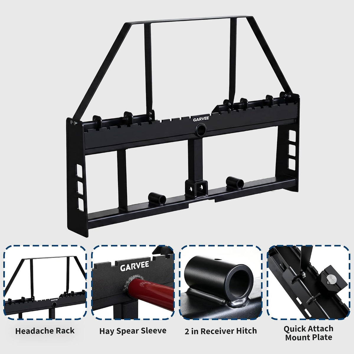 Skid Steer Pallet Fork Frame with 48" Fork Blades for Loaders | 4000Lbs, Pallet Fork Attachment with 2" Hitch