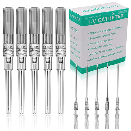 Juder 16G Catheter Piercing Needles - 50Pcs Kit for Ear, Nose, Lip, Tongue, Belly & Cartilage Piercing