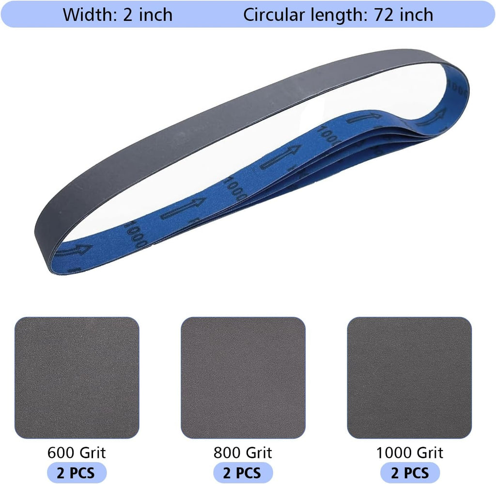 6 Pack 2 x 72 Inch Sanding Belts 600 800 1000 Grit for Knife Sharpening
