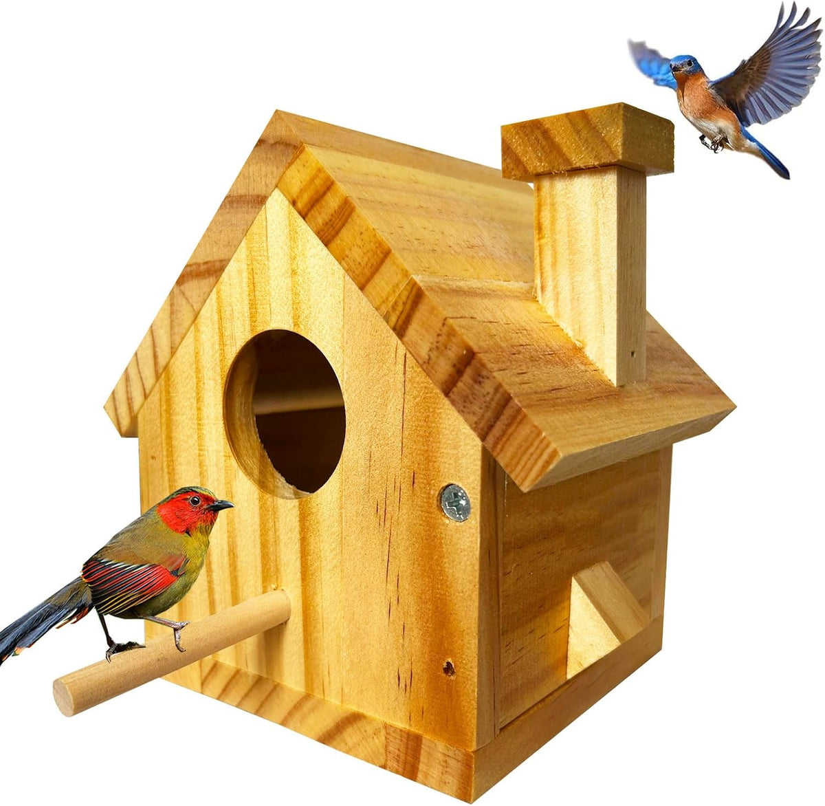 Bird Houses for Outside Clearance, Bird House Natural Wood Birdhouse with Pole, Hanging Blue Bird Houses for Outdoors