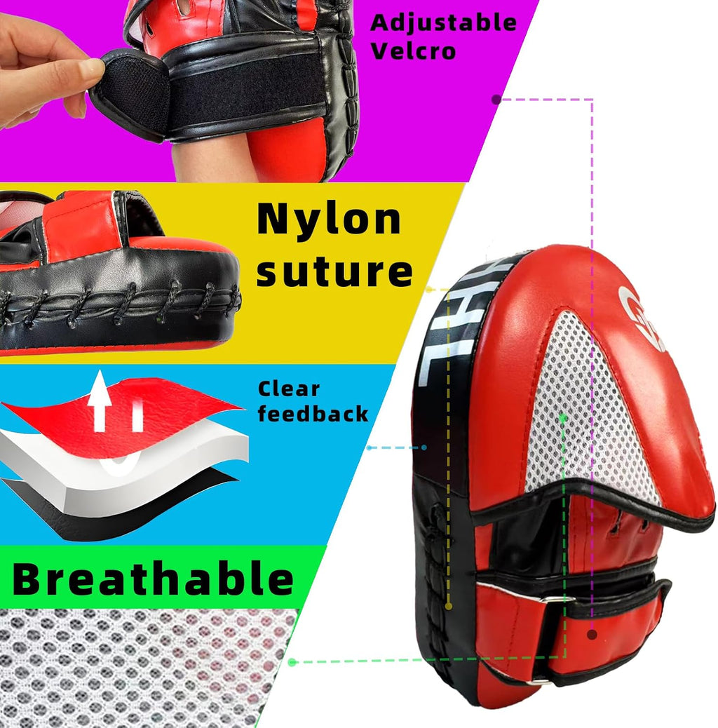 Boxing Pads Curved Punching Mitts Focus Mitts for MMA, Muay Thai | Adjustable Strap, Ventilated, Boxing Hand Pads