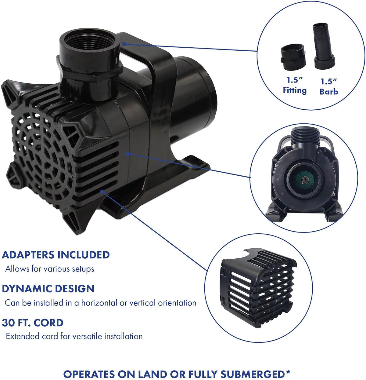 Monsoon 1600 GPH Hybrid Pond Pump 156 Watts 30 ft Cord