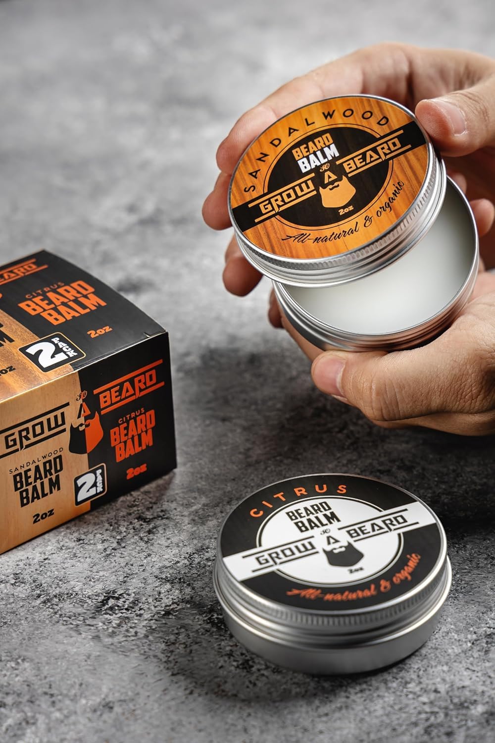 Beard Balm for Men, 2oz Sandalwood & 2oz Citrus Scent, w/Jojoba Oil & Shea Butter, Styling Cream for Men, Moisturizer
