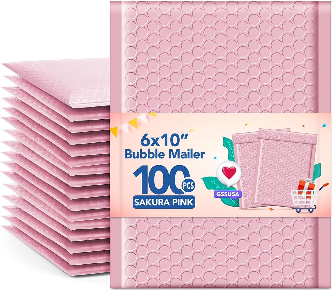 Light Pink Bubble Mailers 6x10" 100 Pack Padded Envelope
