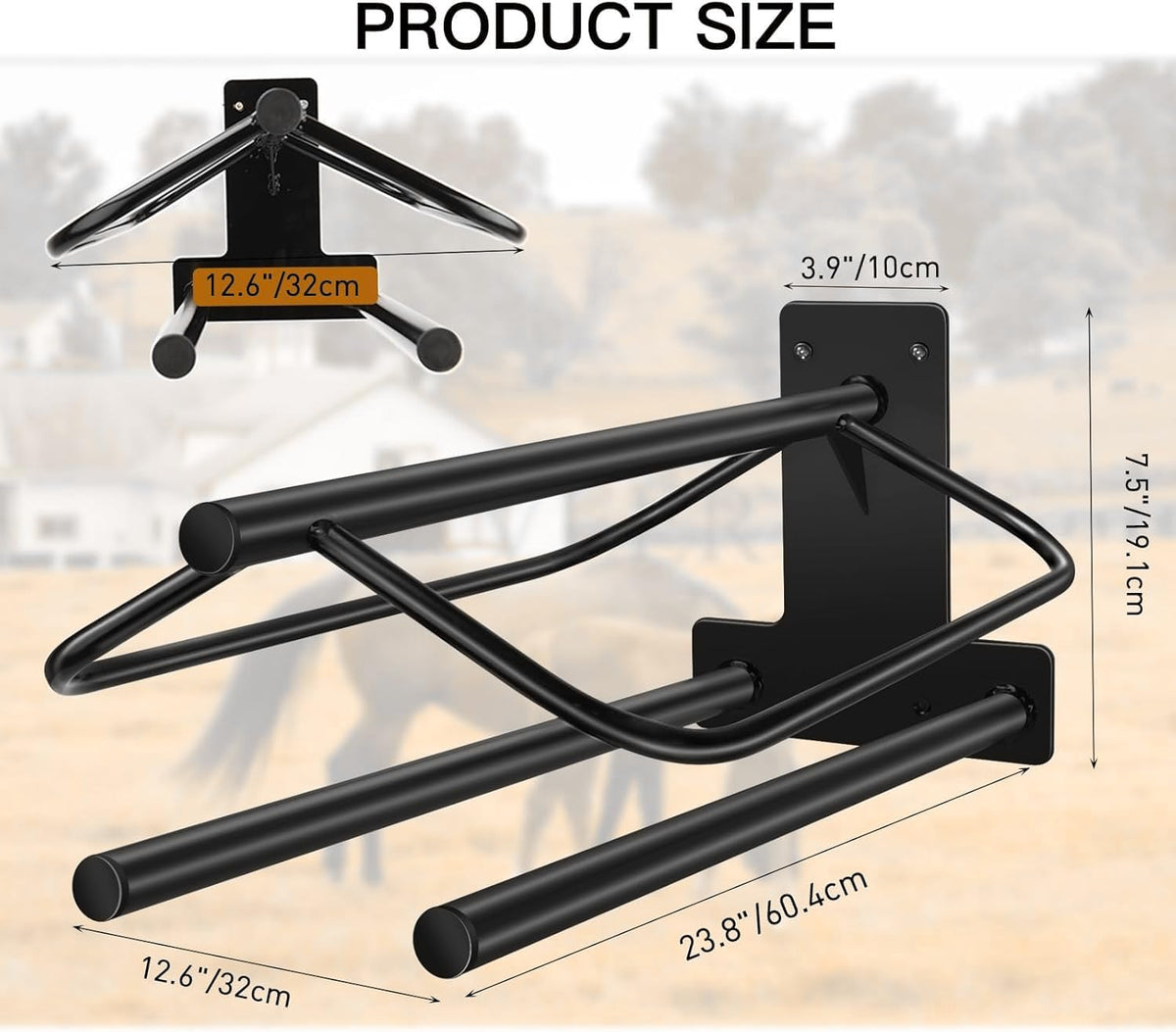 4 Sets Wall Mounted Saddle Rack With Double Pad Bar - Heavy Duty Stand for English and Western Saddles