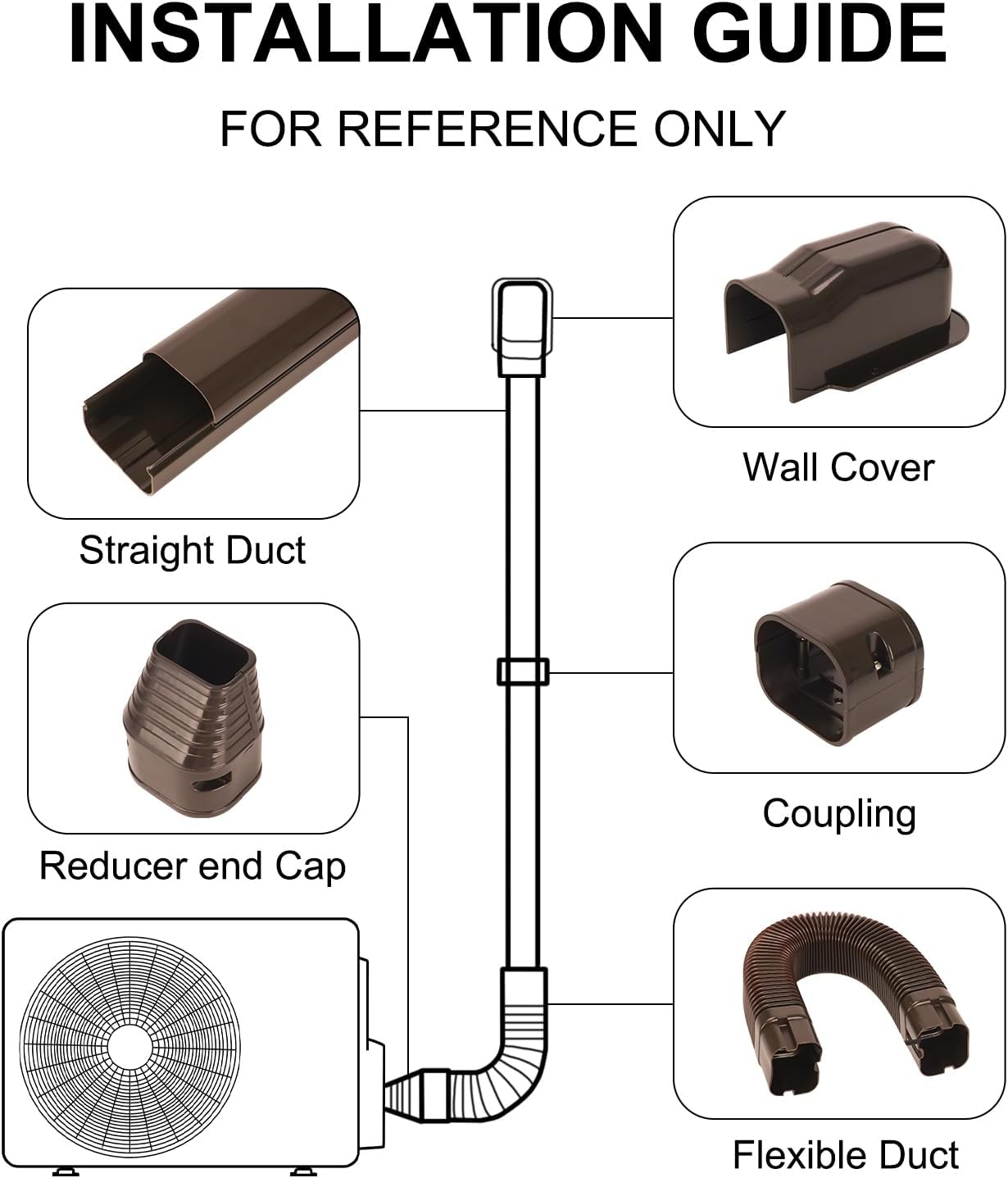 3" 10 ft Mini Split Line Set Cover, Decorative PVC Tubing Cover Kit, Brown | AC Line Cover Kit, DIY Your House, with