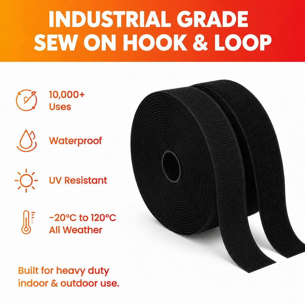 Sew On Hook & Loop Tape, 1" x 33Ft, Black