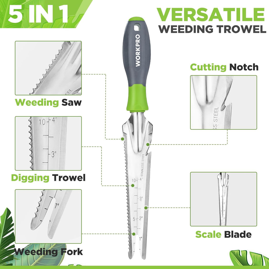 Hand Weeder Puller, 5-in-1 Stainless Steel Garden Trowel with Soft Handle, Gardening Weeding Tool for Easy Weeder