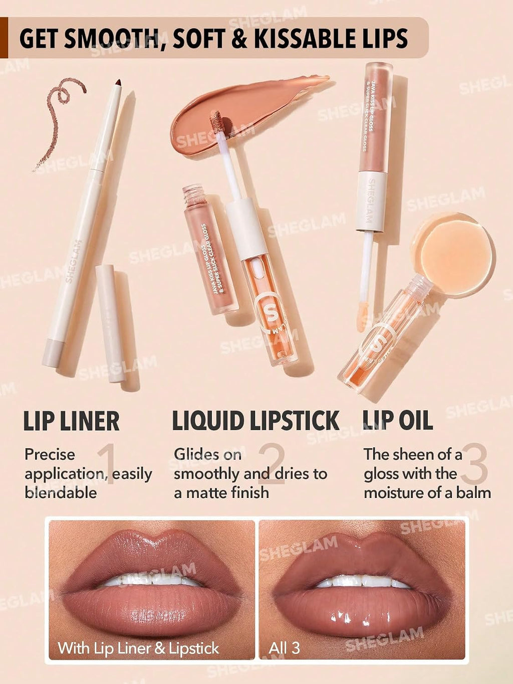 Soft 90'S Glam 3-In-1 Lip Liner Moisturizing Plant Extracts Long Lasting Liquid Lipstick Plumping Lip Gloss Makeup