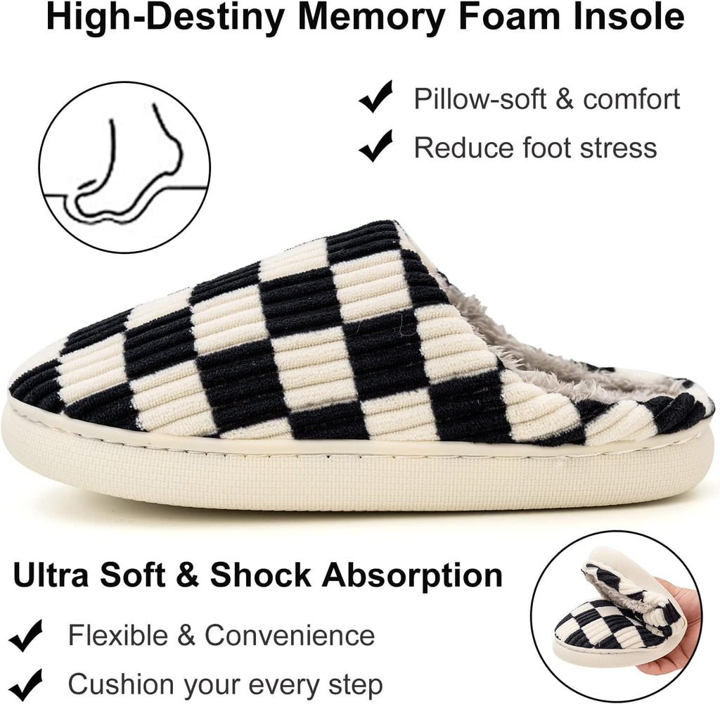 House Slippers for Women & Men - Fuzzy, Casual Indoor/Outdoor Shoes with Memory Foam & Faux Fur Lining