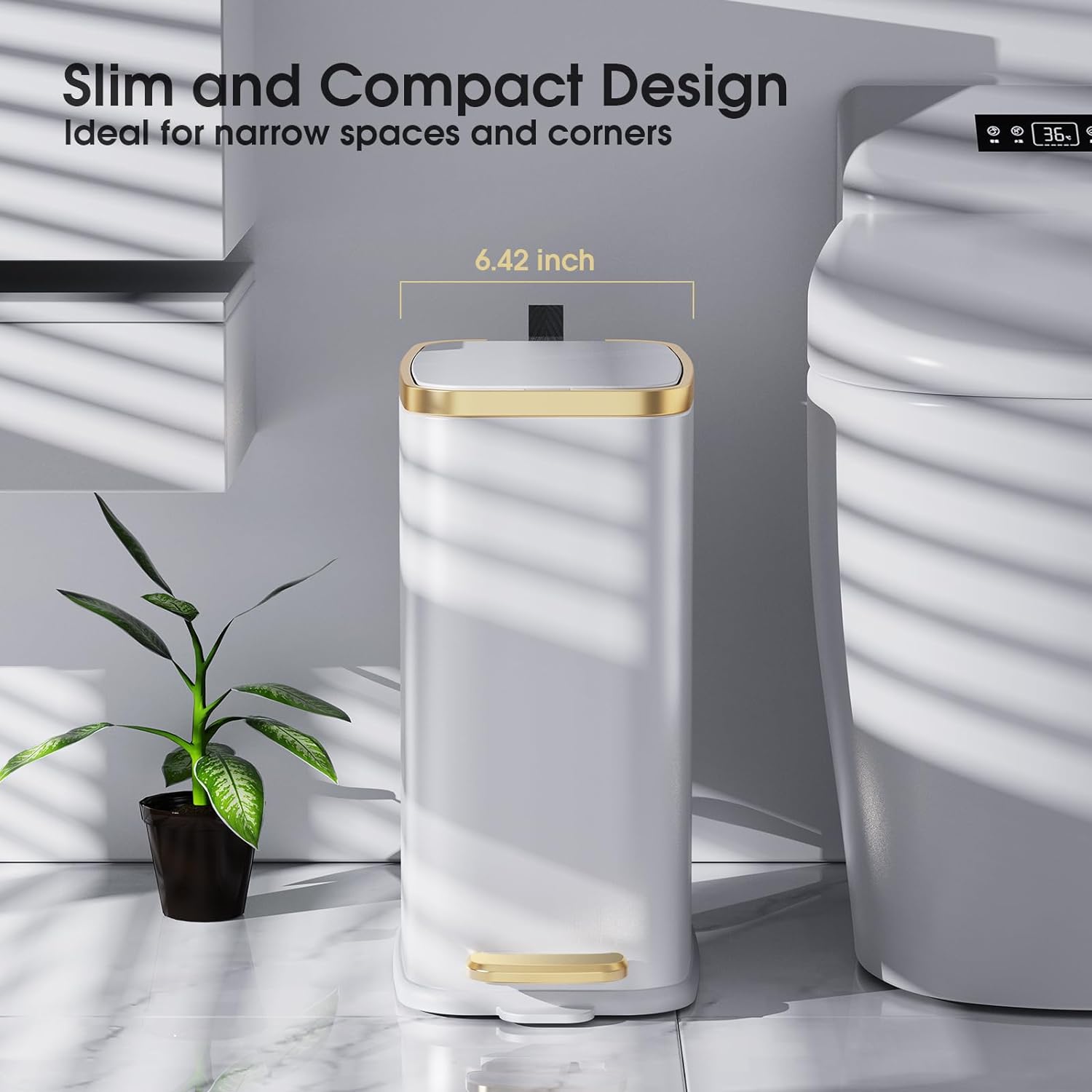 Small Bathroom Trash Can with Lid Soft Close-5L/1.3 Gal Stainless Steel Garbage Can-Step Pedal Wastebasket Slim Trash