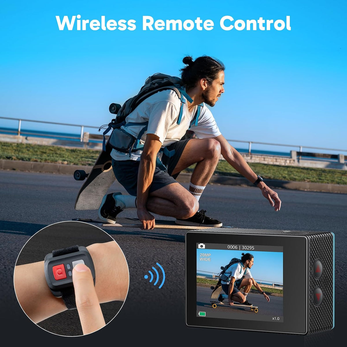 EK7000 4K30FPS 20MP WiFi Action Camera with EIS Ultra HD 131FT Waterproof Underwater Camera Remote Control 4X Zoom