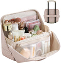 Travel Makeup Bag with Magnetic Fold-Down Flap, Waterproof Leather Cosmetic and Toiletry Organizer for Women