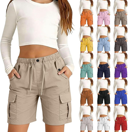 Girls Bermuda Cargo Shorts Baggy Hiking Shorts Summer Casual Elastic High Waist Drawstring Pants with Pockets