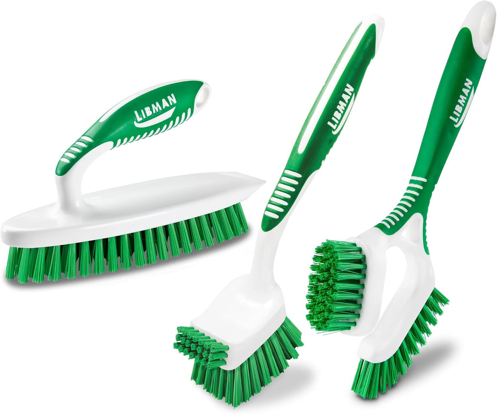 Libman Heavy Duty Scrub Brush Kit | Cleaning Brushes for Household Use | Tub Scrubber | Easy Grip Scrub Brush | Big