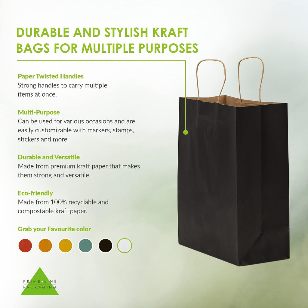 Paper Bags Bulk, Boutique Bags, 10x5x13 Inch, 50 Pack | Medium Black Gift Bags with Handles for Small Business