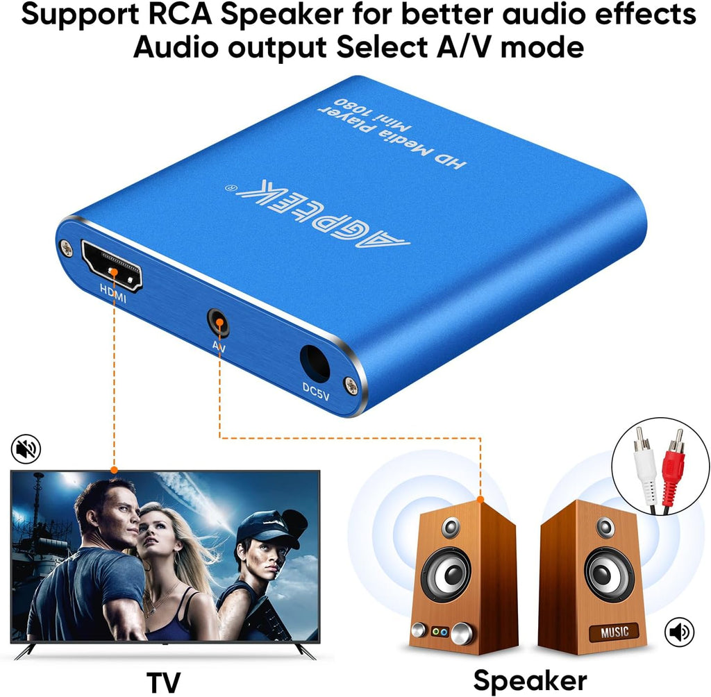 HDMI Media Player, Blue Mini 1080p Full-HD Ultra HDMI MP4 Player | for -MKV/RM/ MP4 / AVI etc- HDD USB Flash