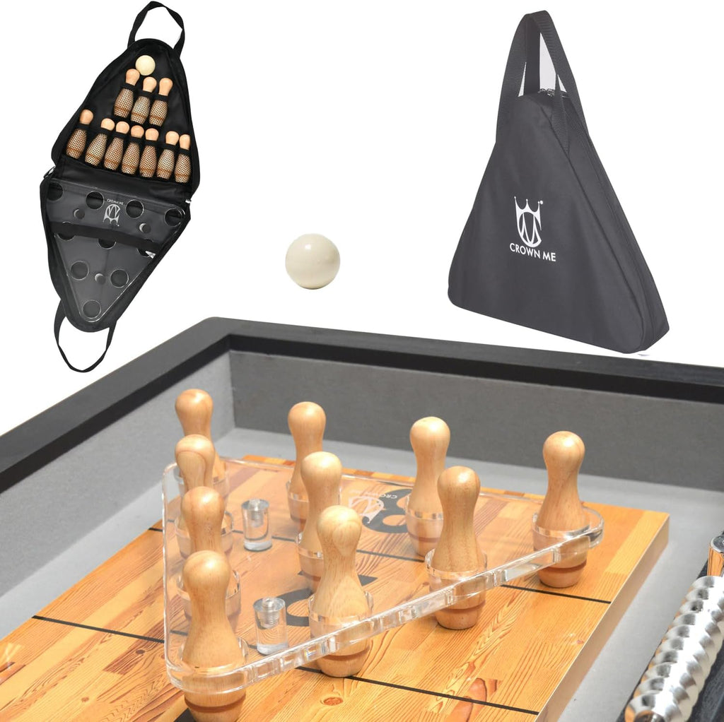 Shuffleboard Bowling Pin Set with 10 Pcs Bowling Pins Durabel Triangular Pinsetter Resin Bowling Ball and Carrying Bag