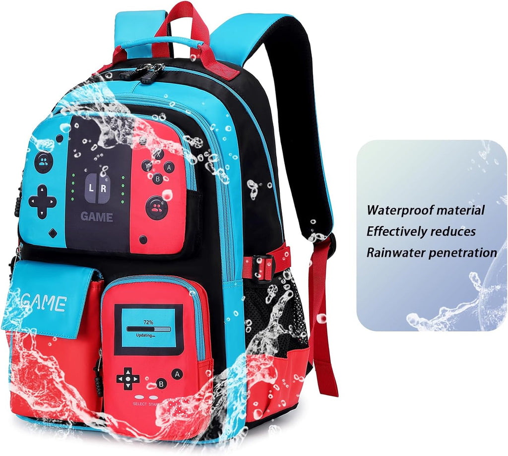 Boys Backpack Kids Elementary Bookbag Teen School Bag Game 18in Bag (1Blue)