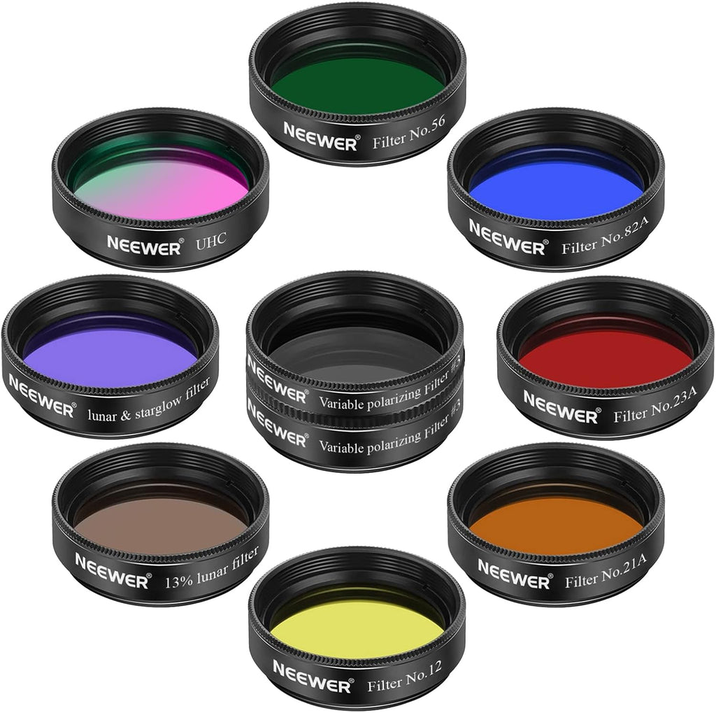 1.25' Telescope Eyepiece Filter Set (10 Pack), Including Planetary, Variable, UHC, Lunar & Starglow Filters for Moon